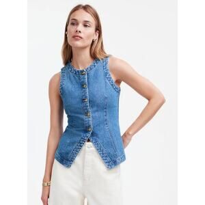 NWT Madewell Denim Crewneck Vest in Java Wash LARGE